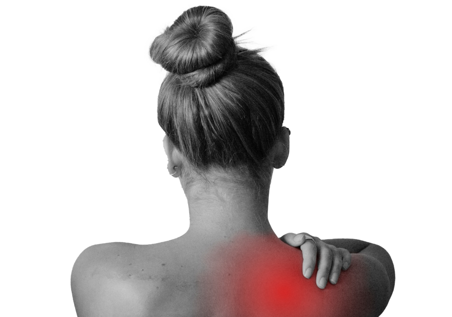 Back of person, with red showing an region of pain.