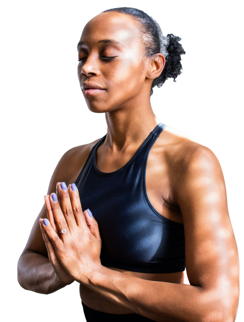 Person with eyes closed and hands together